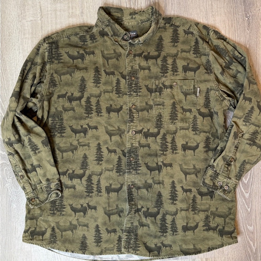 Woolrich Men’s Flannel Button Up Shirt – 2XL – Cozy Outdoor Elk Print